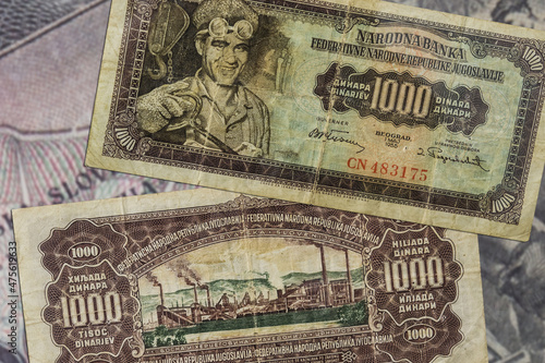 Top view of two 1000 Yugoslav dinars photo