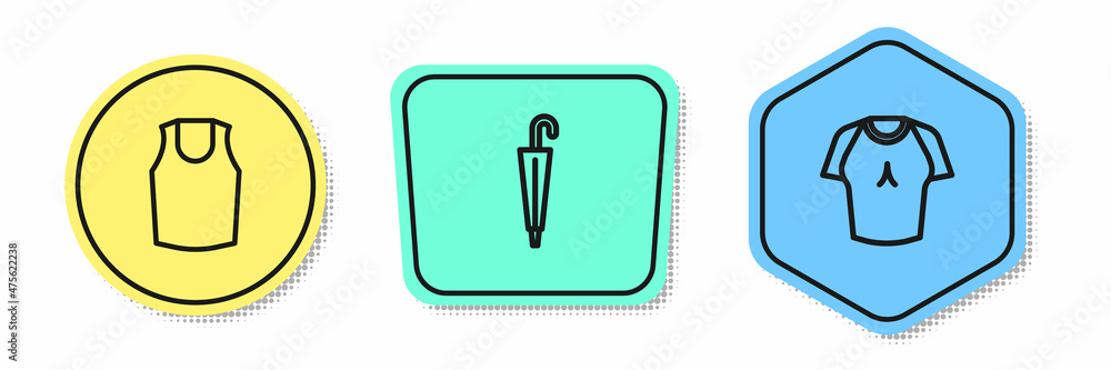 Set line Undershirt, Umbrella and T-shirt. Colored shapes. Vector Set line Undershirt, Umbrella and T-shirt. Colored shapes. Vector