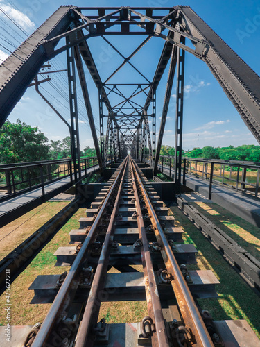 Single-track railway bridge in Thailand.