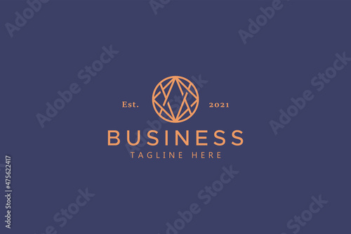 Abstract Logo of Business and Company. Universal and Global Sign and Symbol. Elegant Gold Color. Trend Circle Shape Geometric Outline.