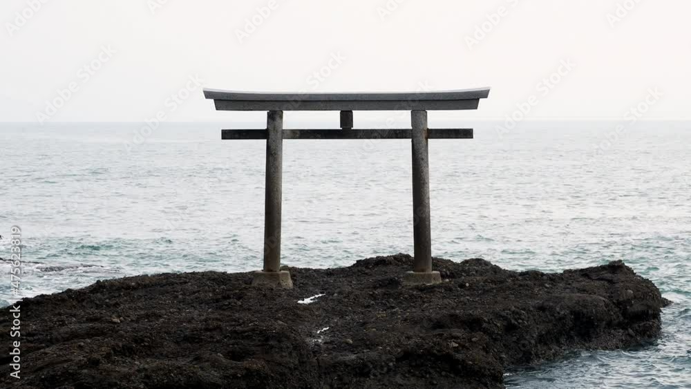 Ibaraki,Japan - December 17, 2021: A torii or a Shinto gateway shrine gate on the rock in the sea
Ibaraki,Japan - December 17, 2021: A torii or a Shinto gateway shrine gate on the rock in the sea