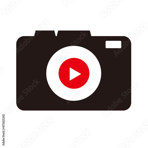 A camera icon with the lens as a playback button. Vector photo