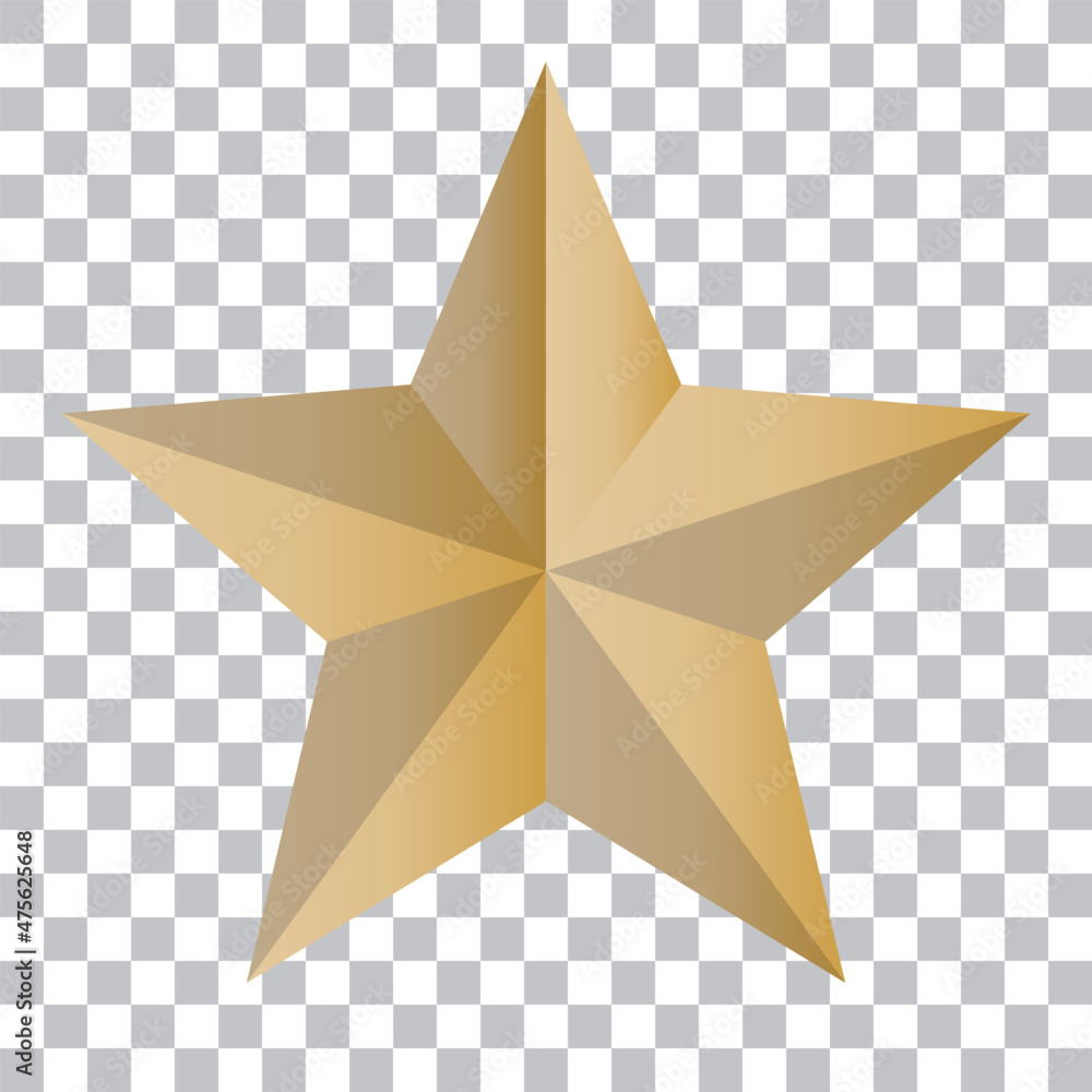 Shiny and realistic gold star icon. Vector with transparent background