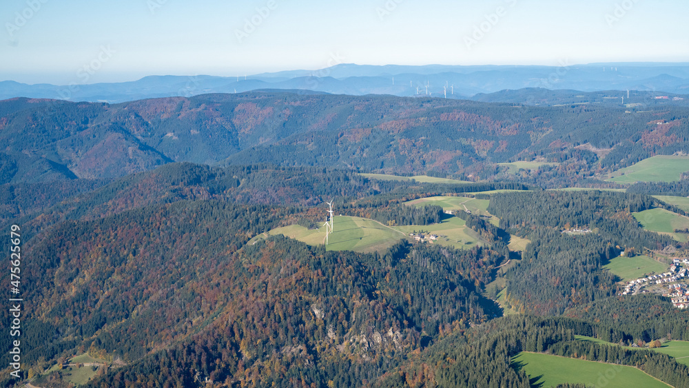Wind turbines on the black forest - aerial view