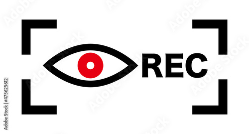 Eye icon and REC logo. Vectors about recording.