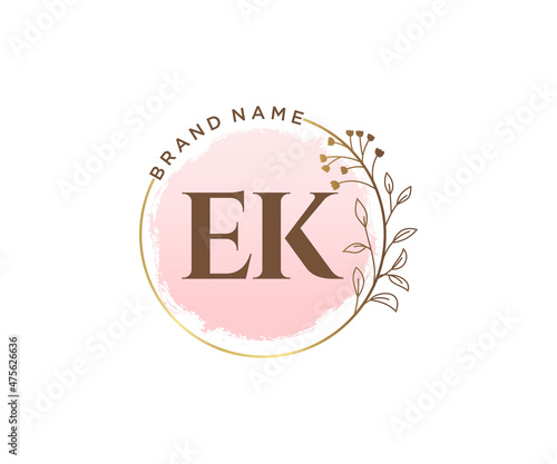 Initial EK feminine logo. Usable for Nature, Salon, Spa, Cosmetic and Beauty Logos. Flat Vector Logo Design Template Element.