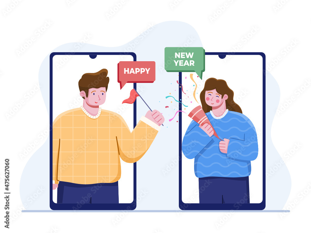 Person celebrating the new year with online video call. New year Party online, video call. Celebrating New year while Covid 19 Coronavirus pandemic. happy friends on video chat. Person celebrating the new year with online video call. New year Party online, video call. Celebrating New year while Covid 19 Coronavirus pandemic. happy friends on video chat.