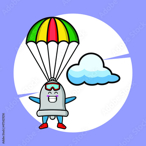 Bell mascot cartoon is skydiving with parachute and happy gesture cute style design for t-shirt, sticker, logo element