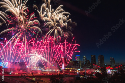Colorful fireworks during the Calgary Stampede Grandstand Show photo