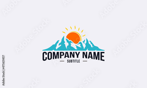 vector graphic illustration logo design for combination mountain and sun, adventure, outdoor, landscape