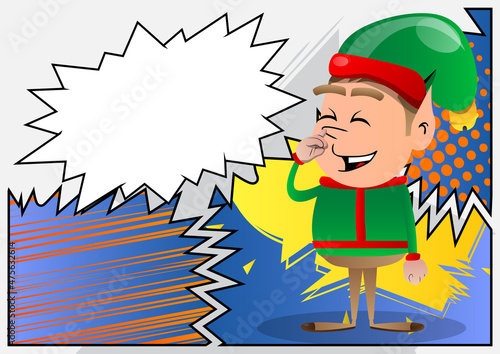 Christmas Elf with sympathy. Vector cartoon character illustration of Santa Claus's little worker, helper.
