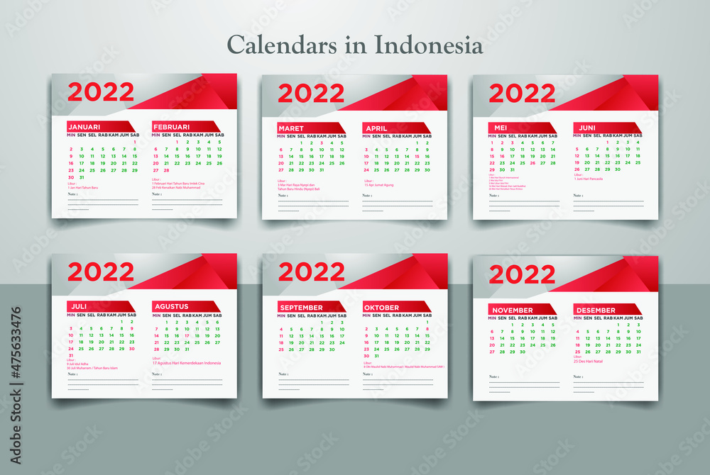 desk and wall calendar template design 2022 for Indonesia Stock Vector ...