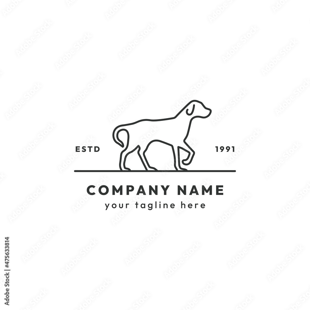 Dog line outline monoline logo retro vintage label vector template