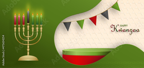 3d Round and Square Podium stage for Happy Kwanzaa Holiday on color background