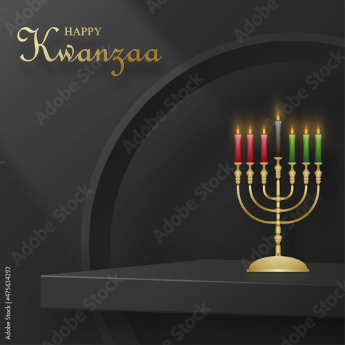 3d Round and Square Podium stage for Happy Kwanzaa Holiday on color background