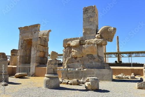 Persapolis, Iran. Ruins of Persapolis, the capital of Persian Empire later destroyed by Alexander the great. Historical city of Persapolis in Shiraz, Iran