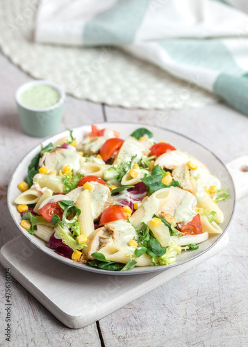 Chicken pasta salad with vegetables