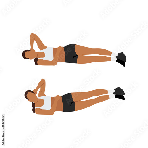 Woman doing Double side jackknifes exercise. Flat vector illustration isolated on white background