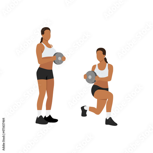 Woman doing Lunge twist exercise. Flat vector illustration isolated on white background