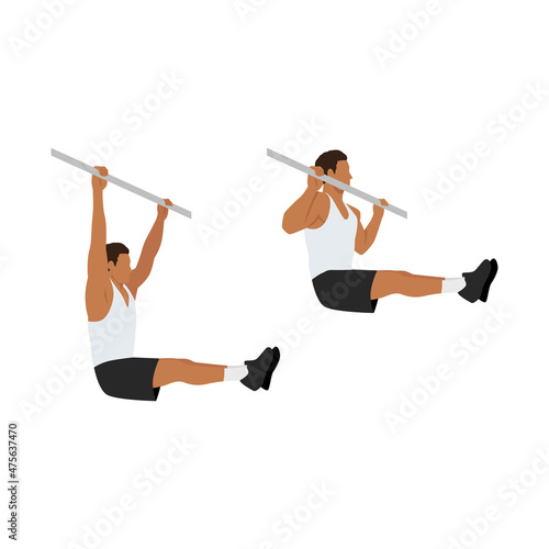 Man doing L sit pull ups exercise. Flat vector illustration isolated on white background