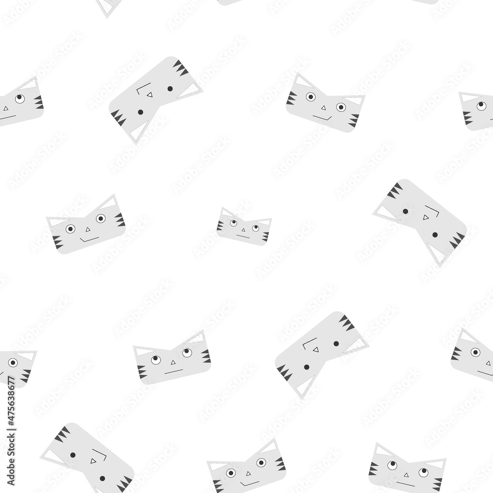 Pattern of Cat or tiger face in gray color with any emotions. Symbol of 2022 year. Icon. Isolated on a white background. Flat vector illustration. Pattern of Cat or tiger face in gray color with any emotions. Symbol of 2022 year. Icon. Isolated on a white background. Flat vector illustration.