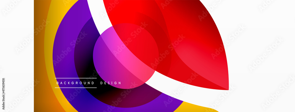 Abstract background with color geometric shapes. Beautiful minimal backdrop with round shapes circles and lines. Geometrical design. Vector illustration