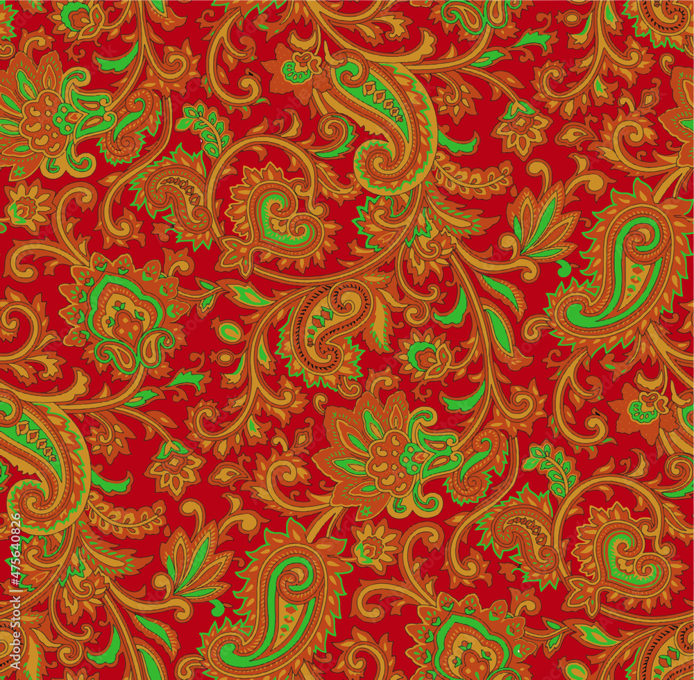 A hand draw paisley pattern vector , texture ,paisley background, pattern. for brand style textiles or decoration sheet, paisley in red background ,paisley wallpaper design , marriage card pattern ,