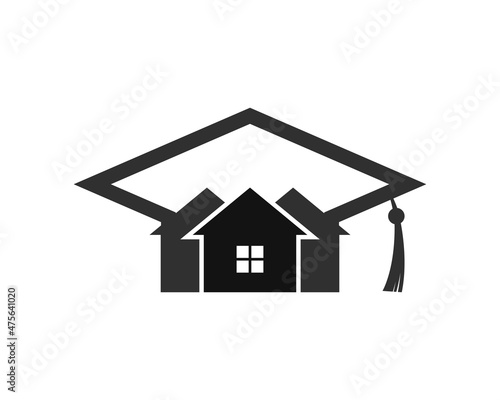 Graduation hat with three simple house inside