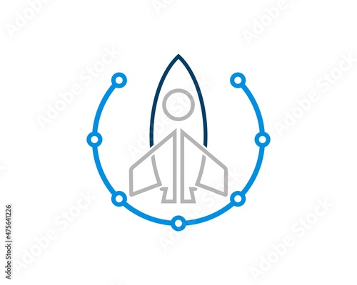 Circle circuit technology with rocket outline inside