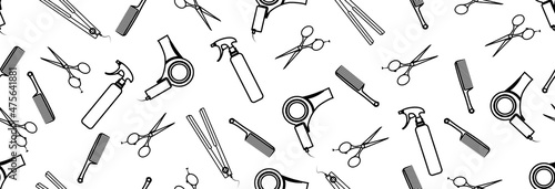 Set of hairdressing tools in a black stroke on a white background. Without suture pattern.