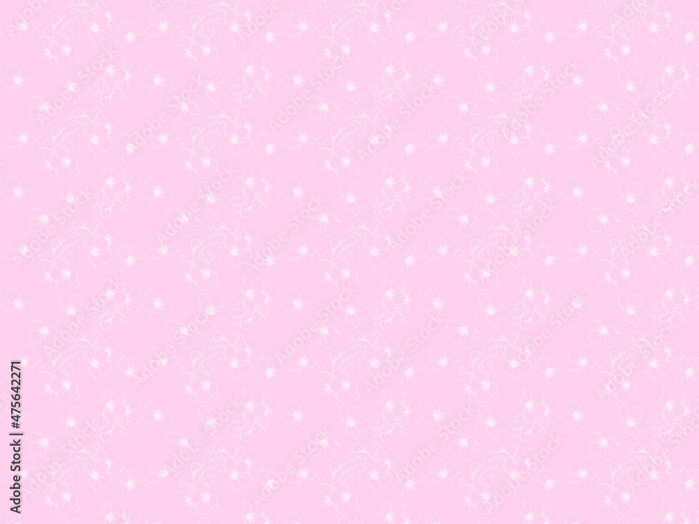 桜の線画パターン①白線_ピンク背景