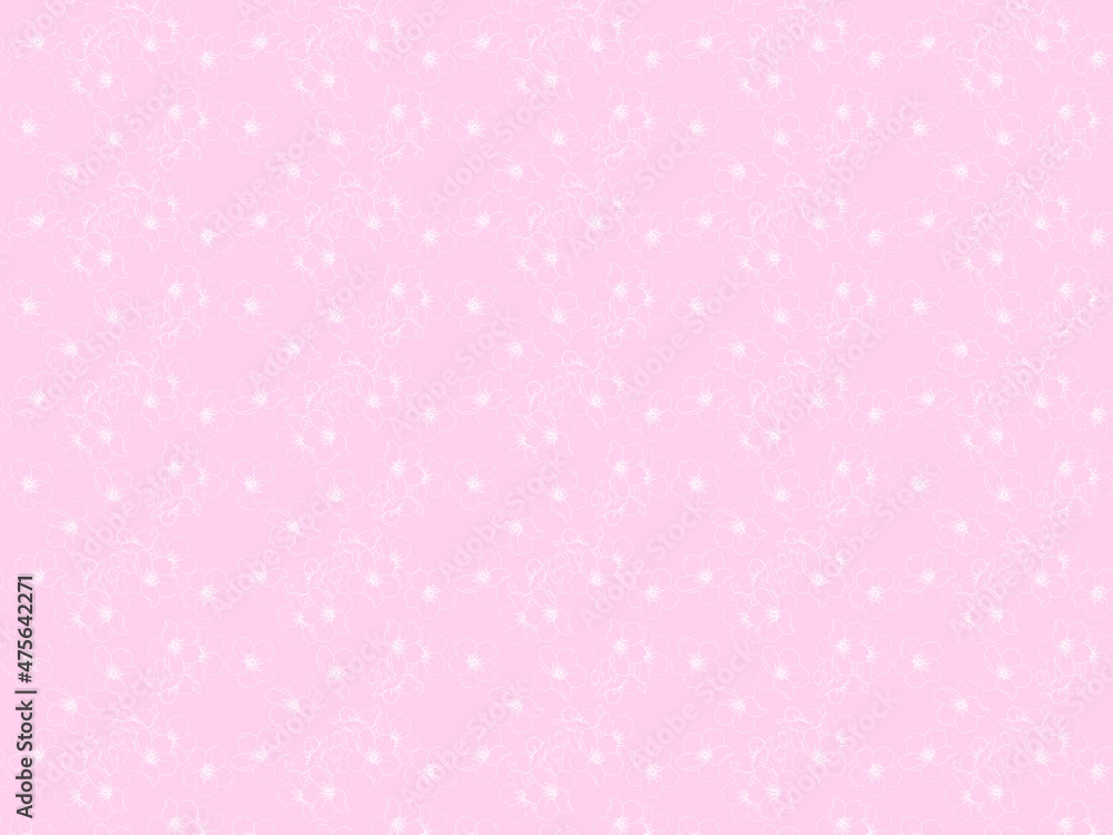 桜の線画パターン①白線_ピンク背景 桜の線画パターン①白線_ピンク背景