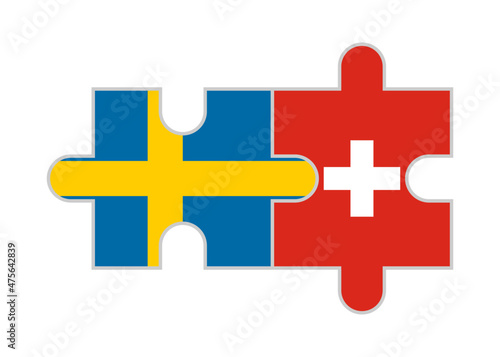 puzzle pieces of sweden and switzerland flags. vector illustration isolated on white background