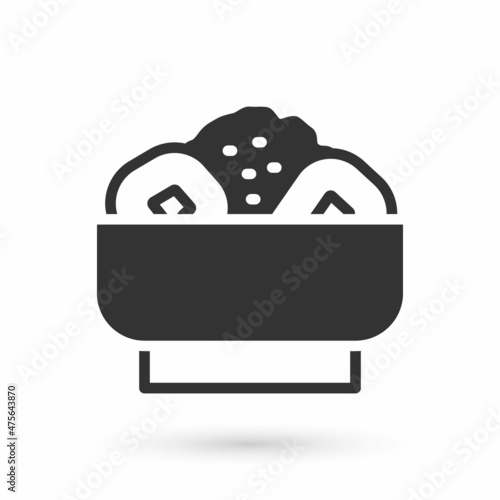 Grey Chow mein on plate icon isolated on white background. Asian food. Vector