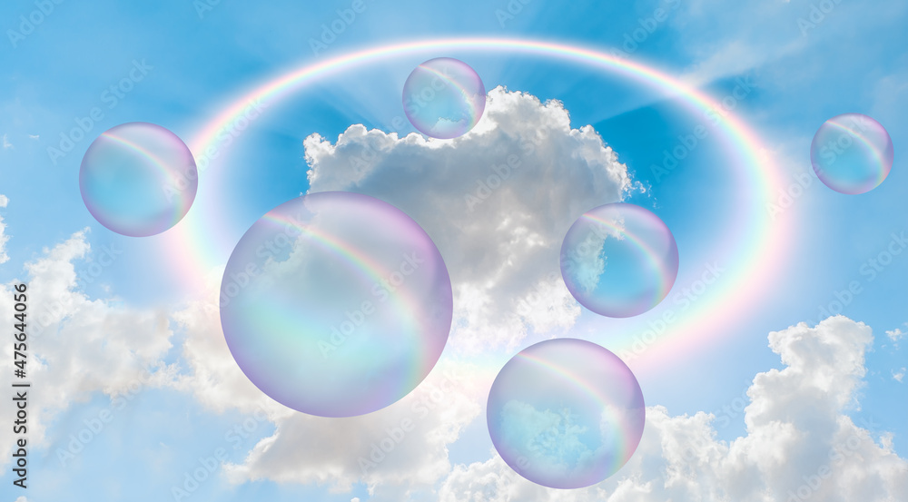 Soap bubbles floating in the air with rainbow - Blowing big soap ...