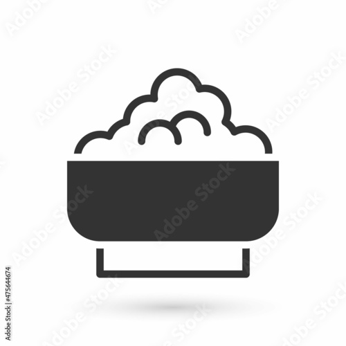 Grey Rice in a bowl icon isolated on white background. Traditional Asian food. Vector