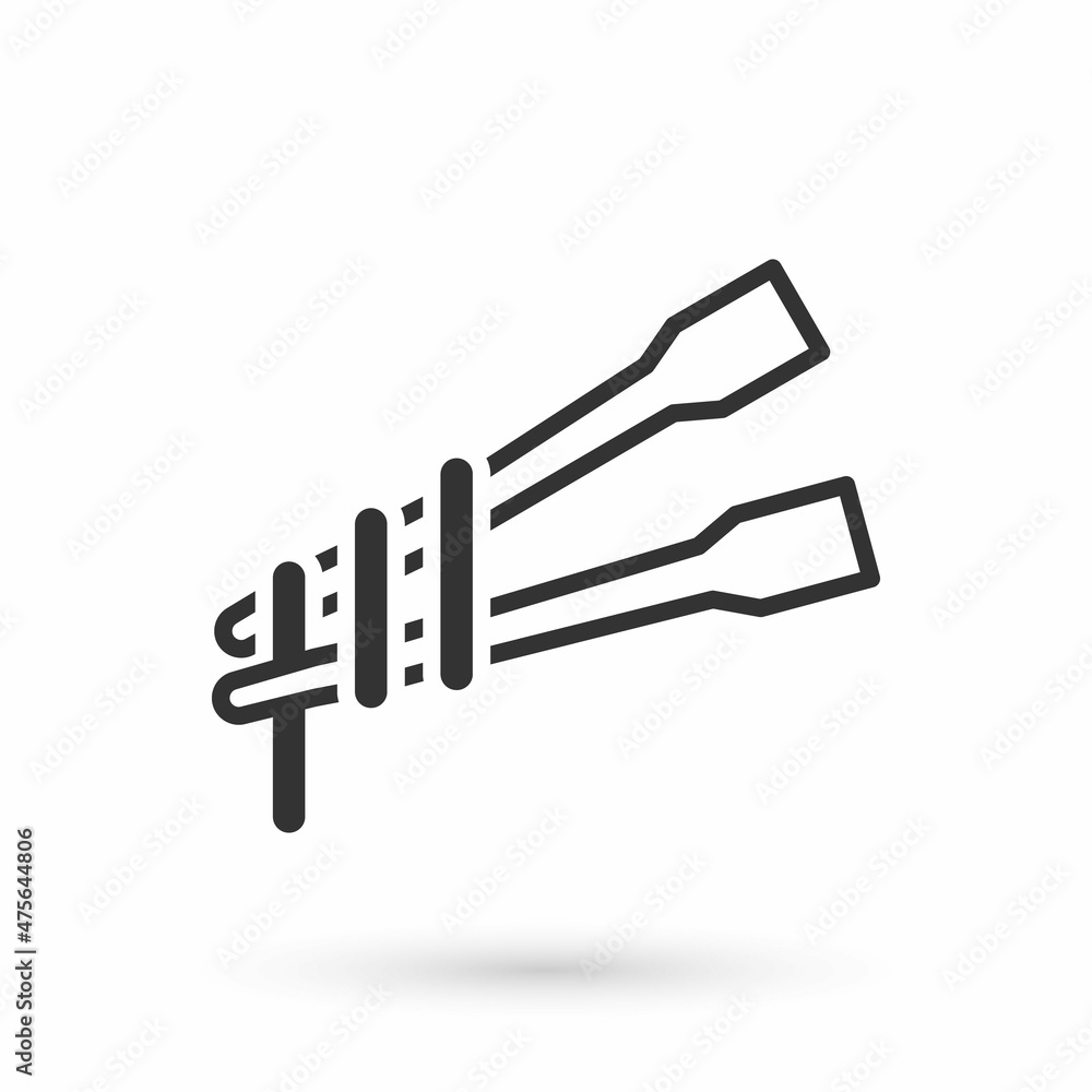 Grey Food chopsticks with noodles icon isolated on white background. Wooden Korean sticks for Asian dishes. Oriental utensils. Vector Grey Food chopsticks with noodles icon isolated on white background. Wooden Korean sticks for Asian dishes. Oriental utensils. Vector