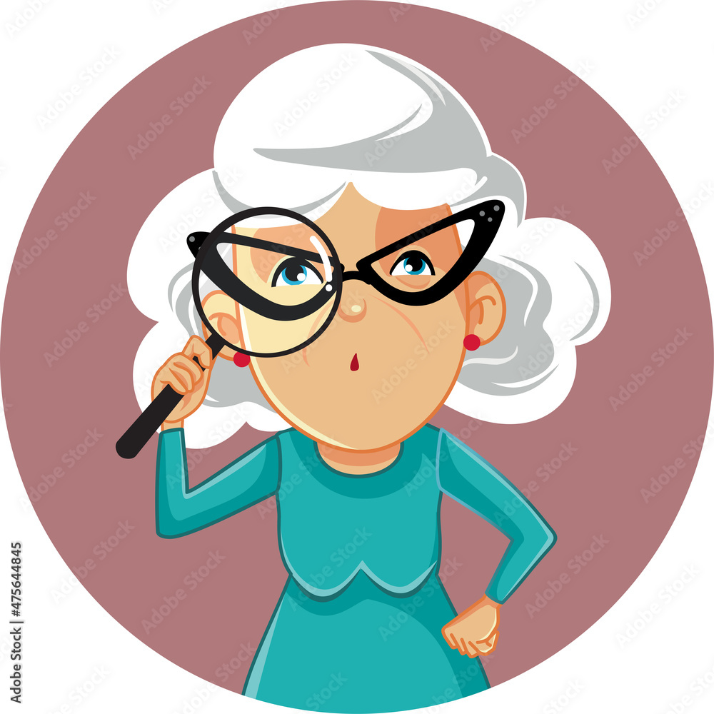 Funny Granny Looking Through a Magnifying Glass Vector Illustration Funny Granny Looking Through a Magnifying Glass Vector Illustration