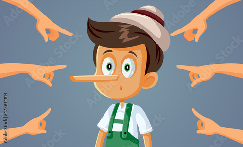 Hands Pointing to a Lying Little Boy Vector Cartoon photo