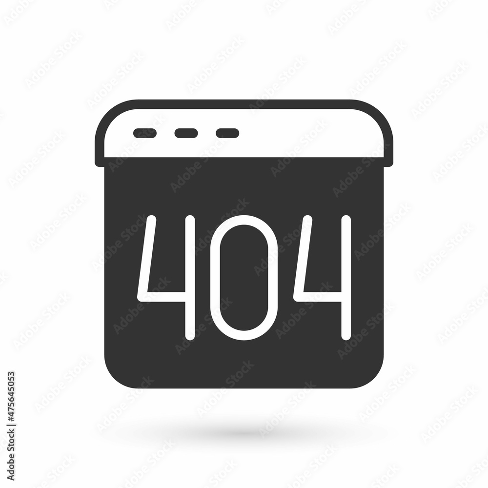 Grey Page with a 404 error icon isolated on white background. Template reports that the page is not found. Vector