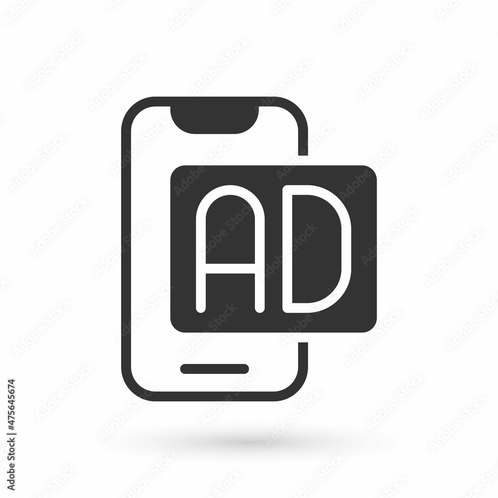 Grey Advertising icon isolated on white background. Concept of marketing and promotion process. Responsive ads. Social media advertising. Vector Grey Advertising icon isolated on white background. Concept of marketing and promotion process. Responsive ads. Social media advertising. Vector