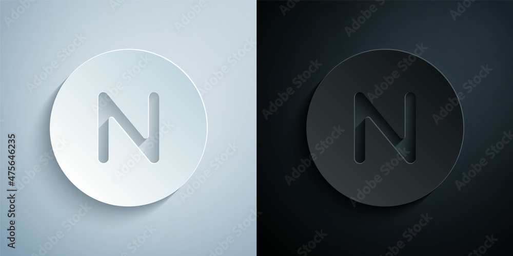 Paper cut Compass north icon isolated on grey and black background. Windrose navigation symbol. Wind rose sign. Paper art style. Vector Paper cut Compass north icon isolated on grey and black background. Windrose navigation symbol. Wind rose sign. Paper art style. Vector
