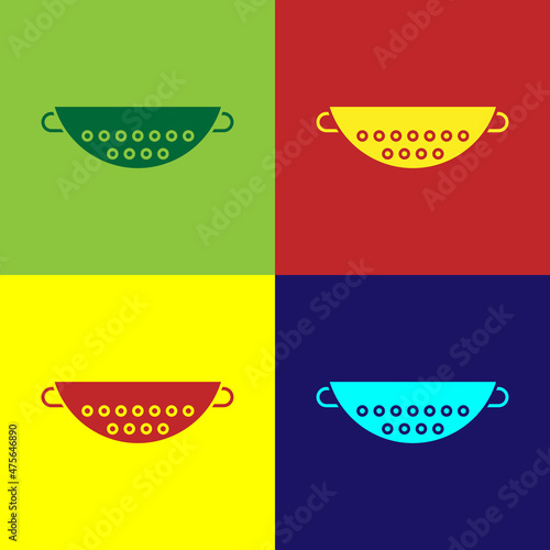 Pop art Kitchen colander icon isolated on color background. Cooking utensil. Cutlery sign. Vector Illustration