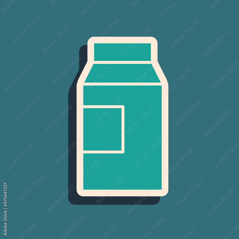 Green Paper package for milk icon isolated on green background. Milk packet sign. Long shadow style. Vector Green Paper package for milk icon isolated on green background. Milk packet sign. Long shadow style. Vector