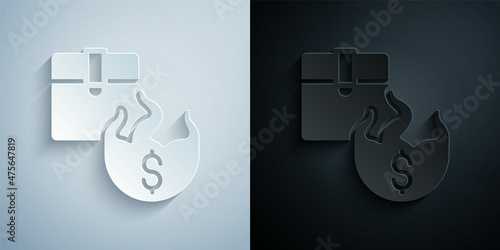 Paper cut Hot price icon isolated on grey and black background. Paper art style. Vector
