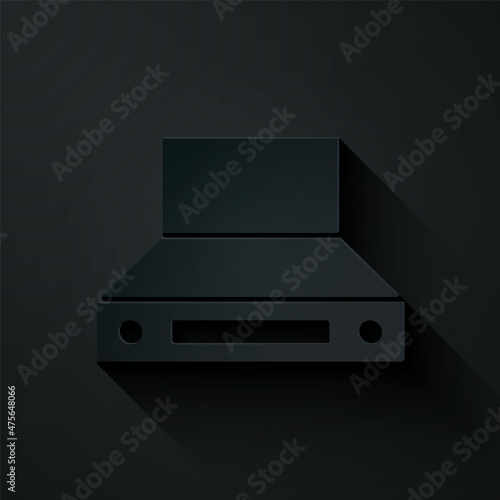 Paper cut Kitchen extractor fan icon isolated on black background. Cooker hood. Kitchen exhaust. Household appliance. Paper art style. Vector
