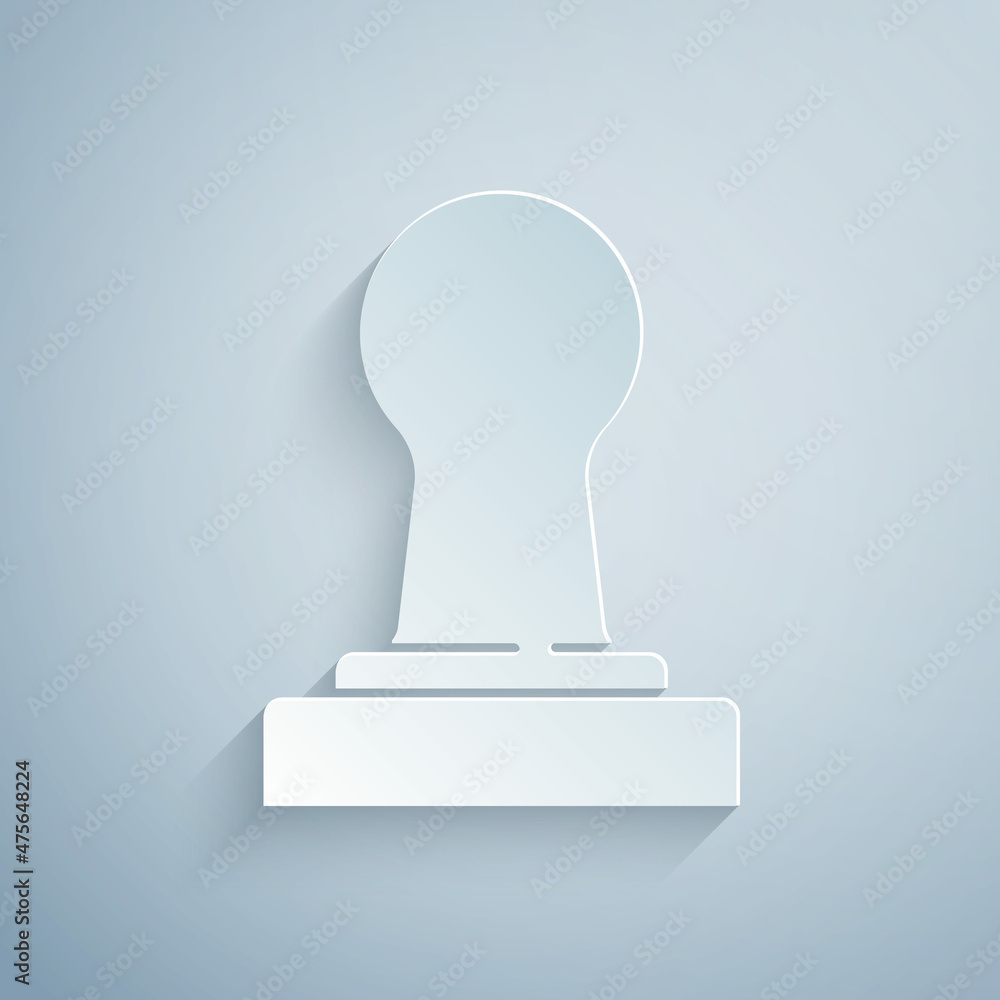 Paper cut Coffee tamper icon isolated on grey background. Paper art style. Vector Paper cut Coffee tamper icon isolated on grey background. Paper art style. Vector