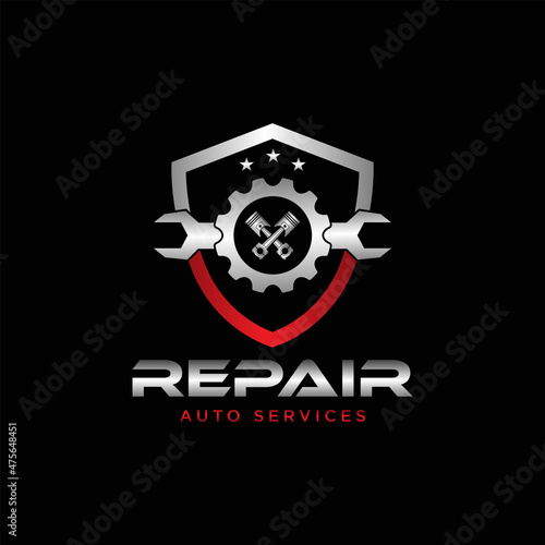 Repair Service. Gear and pistons. Auto emblem.
