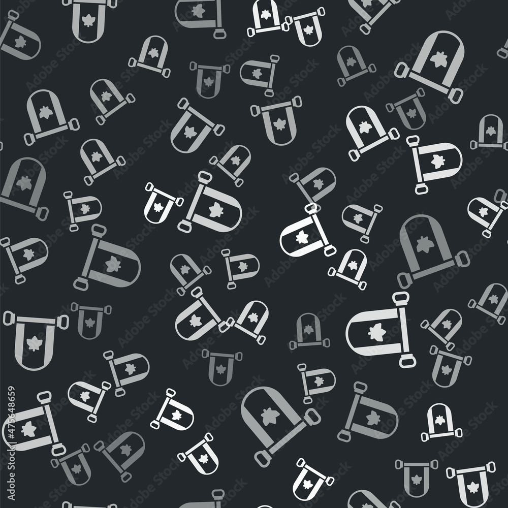 Grey Pennant flag of Canada icon isolated seamless pattern on black background. North America country flag. Vector Grey Pennant flag of Canada icon isolated seamless pattern on black background. North America country flag. Vector
