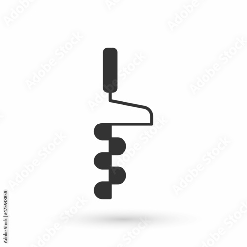Grey Hand ice drill for winter fishing icon isolated on white background. Vector